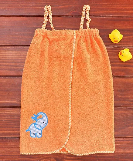 Babyhug Singlet Sleeves Bathrobe Elephant Embroidery - Orange