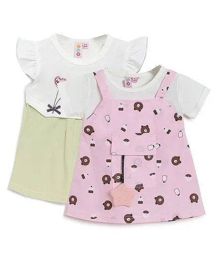Kids On Board Pack Of 2 Short Sleeves Bear Print Dress - Multicolor