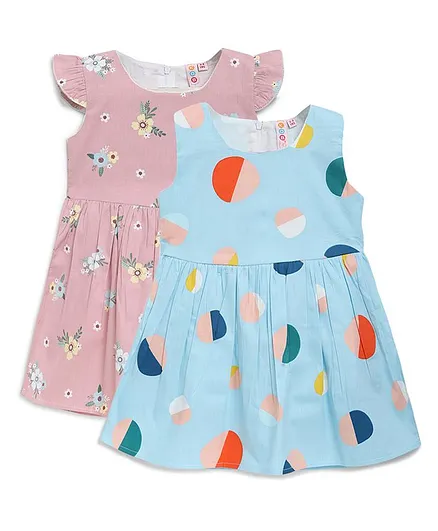 Kids On Board Pack Of 2 Sleeveless Flower Print Dress - Multicolor