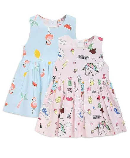 Kids On Board Pack Of 2 Sleeveless Unicorn Print Dress - Multicolor