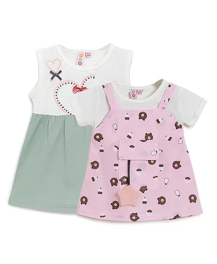 Kids On Board Pack Of 2 Cap Sleeves Bear Print Dress - Multicolor