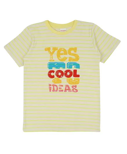 RAINE AND JAINE Short Sleeves Striped Text Patch Tee - Yellow