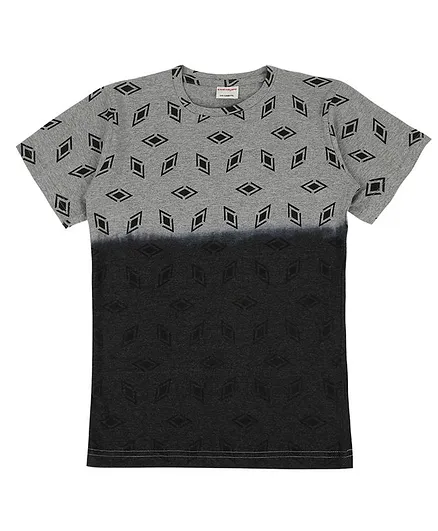 RAINE AND JAINE Short Sleeves Printed Color Blocked Tee - Grey