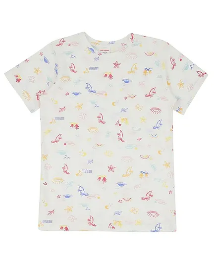 RAINE AND JAINE Short Sleeves Beach Day Print Tee - White