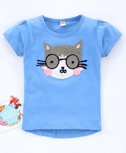 Ojos Half Sleeves Tee Kitty Embroidery - Blue
