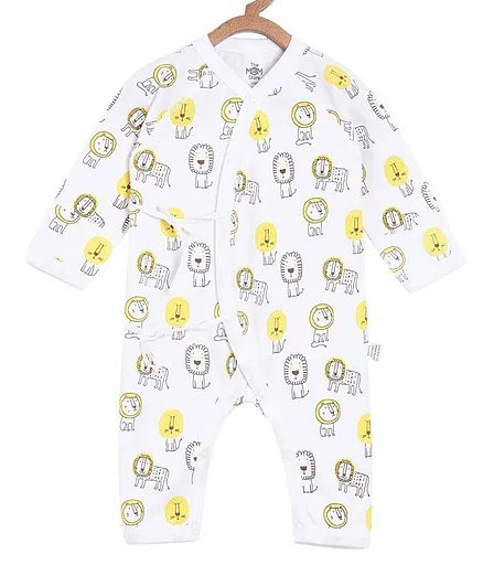 The Mom Store Full Sleeves Lion Print Infant Jabla Romper - White