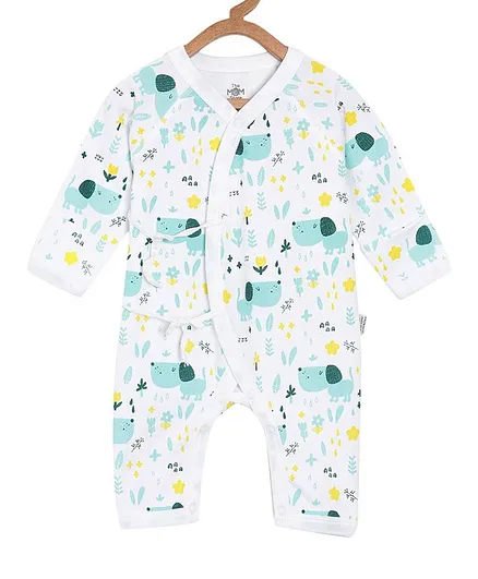 The Mom Store Full Sleeves Puppy Print Infant Jabla Romper - White