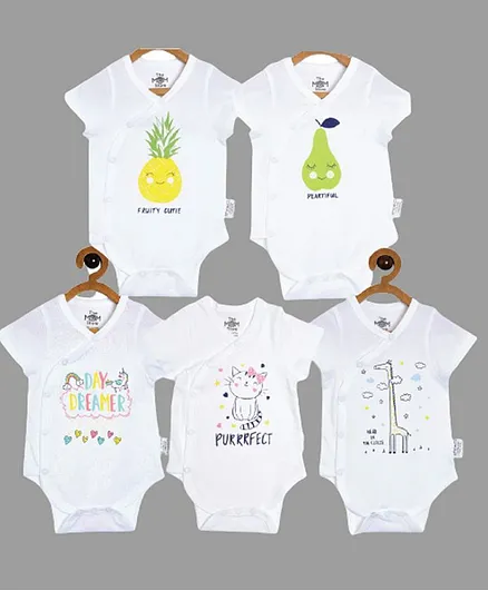 The Mom Store Short Sleeves Pack Of 5 Fruit Print Onesies - White