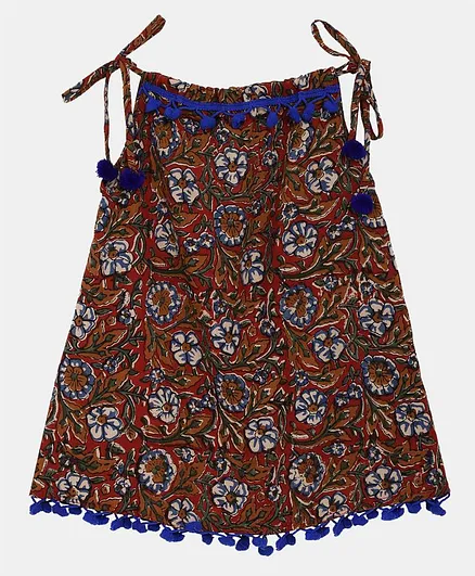 BownBee Sleeveless Floral Design Top - Brown