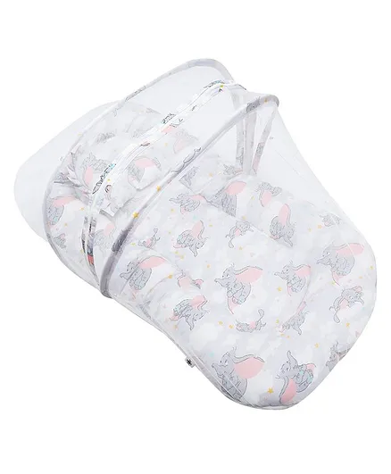 The Mom Store Mattress with Mosquito Net Elephant Print - White