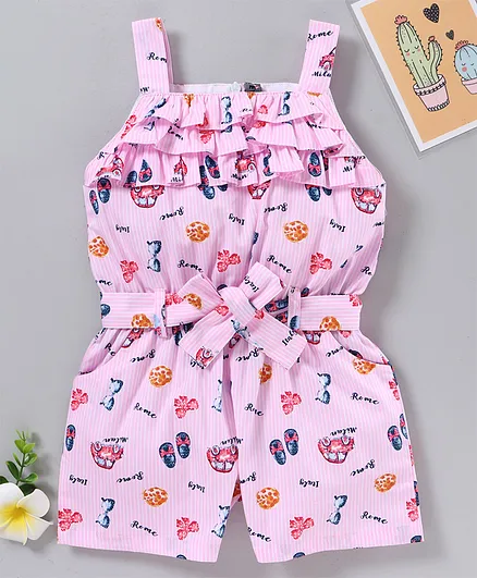 Enfance Core Sleeveless All Over Car Printed Jumpsuit - Pink