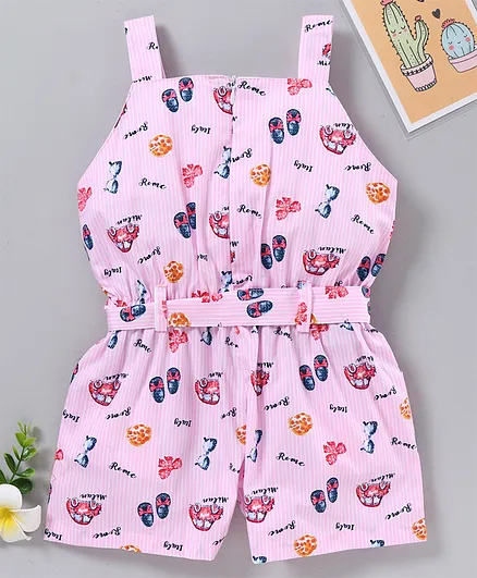 Enfance Core Sleeveless All Over Car Printed Jumpsuit - Pink