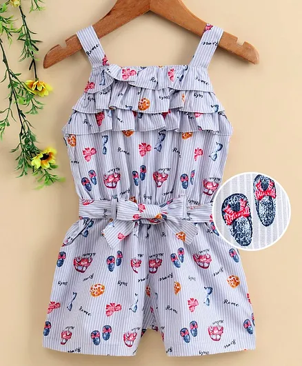 Enfance Core Sleeveless Girls Accessories Printed Jumpsuit - Grey