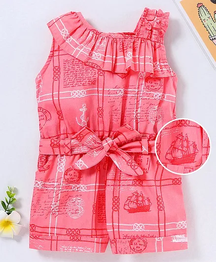 Enfance Core Sleeveless Boat Printed Jumpsuit - Pink