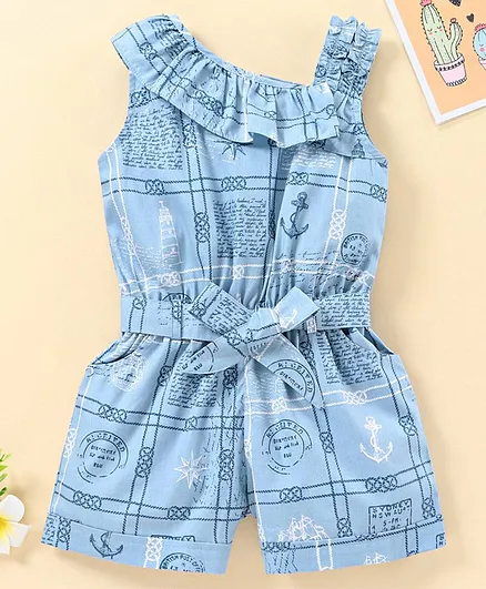 Enfance Core Sleeveless Boat Printed Jumpsuit - Blue