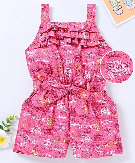 Enfance Core Sleeveless Boat Printed Jumpsuit - Pink