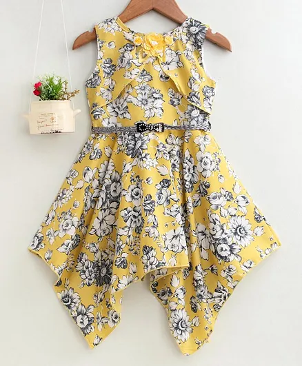 Enfance Core Sleeveless Flower Printed Asymmetrical Dress - Yellow