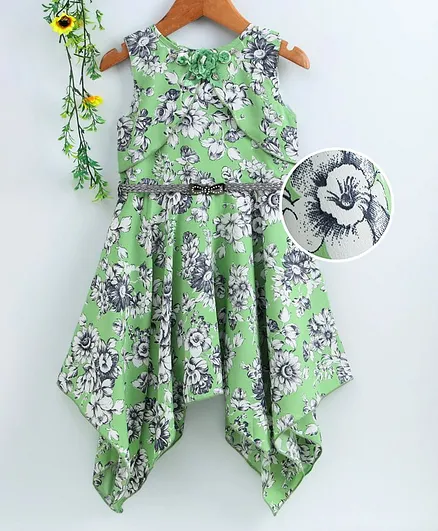 Enfance Core Sleeveless Flower Printed Asymmetrical Dress - Green