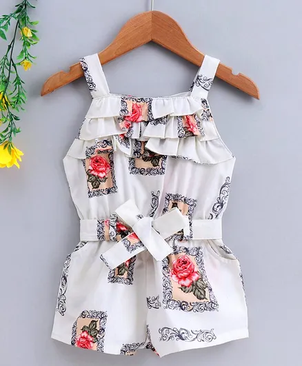 Enfance Core Sleeveless Rose Printed Jumpsuit - Red
