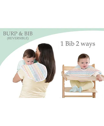 Abracadabra 2 in 1 Reversible Muslin Bib & Burp Pad Zig-Zag Print - Multicolor