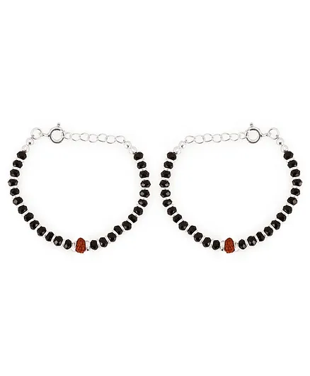 Osasbazaar Sterling Silver Bracelet Nazariya with Black Beads and a Rudraksh - Silver Black