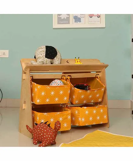 CuddlyCoo Toy Organizer with Book Shelf Sun Print - Yellow