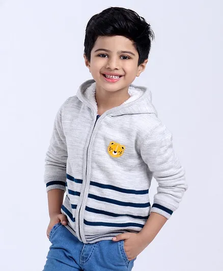 Babyhug Full Sleeves Sweater with Hood - Grey