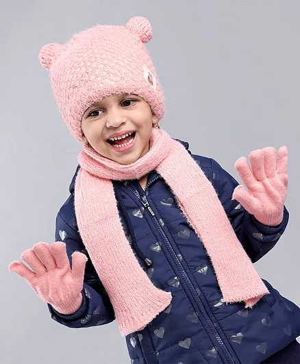 Babyhug Woollen Cap Glove & Muffler Sets - Pink