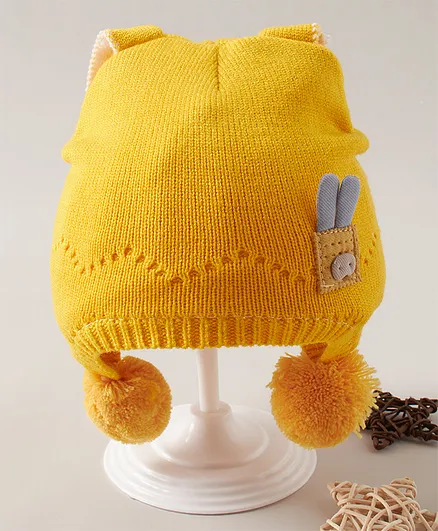 Babyhug Acrylic Cotton Woollen Cap Yellow - Diameter 12.5 cm
