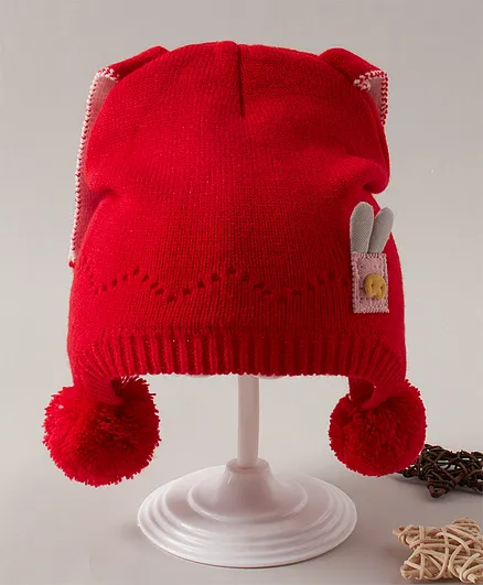 Babyhug Acrylic Cotton Woollen Cap Red - Diameter 11.5 cm