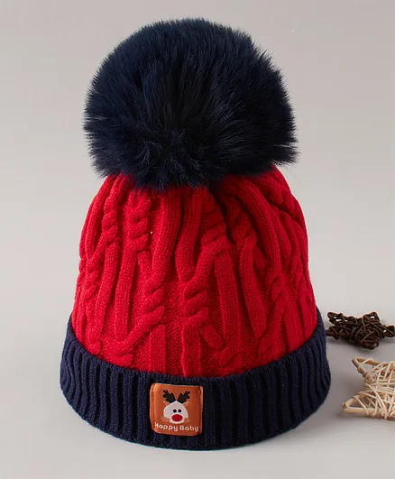 Babyhug Winter Caps With Pom Pom Red - Diameter 13 cm