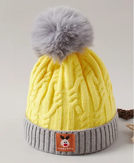 Babyhug Winter Caps With Pom Pom Yellow - Diameter 11.5 cm