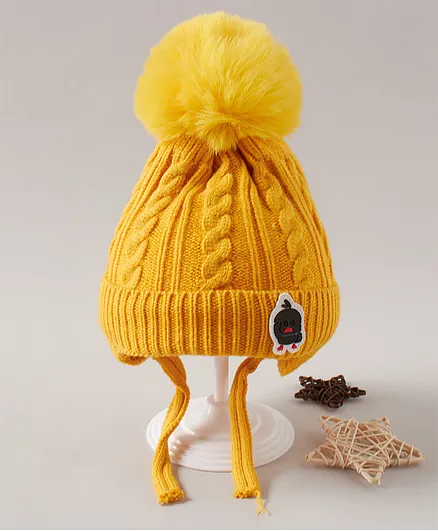 Babyhug Pom Pom Winter Cap Yellow - Diameter 10.5 cm
