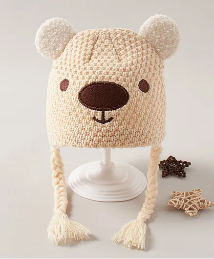 Babyhug Woollen Cap With Braids Pink - Diameter 13.5 cm
