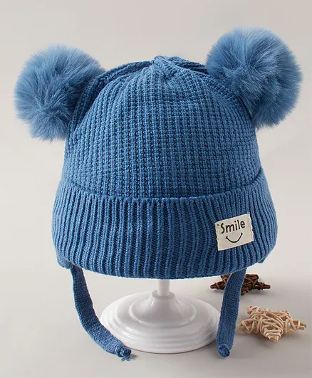 Babyhug Woollen Tie Knot Cap Blue - Diameter 11 cm