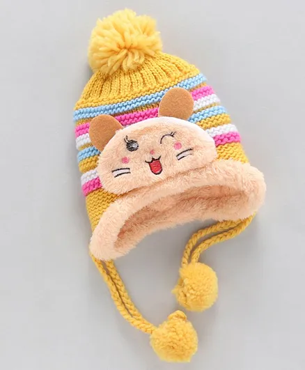 Babyhug Acrylic Cotton Woollen Cap Yellow - Diameter 12.5 cm