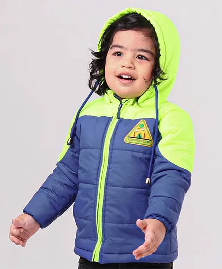 Babyhug Full Sleeves Hooded Padded Jacket - Blue