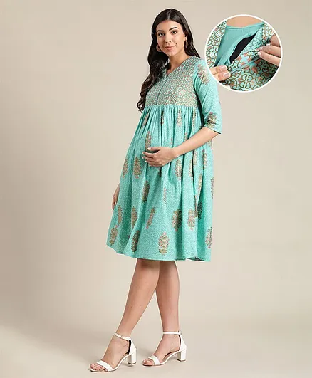 Bella Mama Three Fourth Sleeves Printed Kurta - Blue