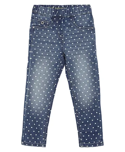 Blue Giraffe Hearts Printed Full Length Jeans - Blue