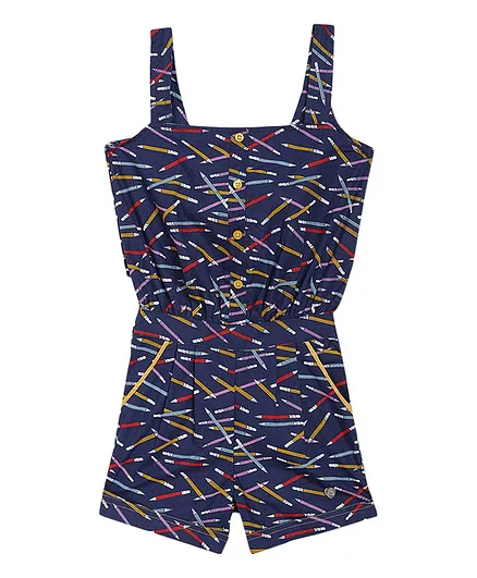 Blue Giraffe Sleeveless Printed Jumpsuit - Navy Blue