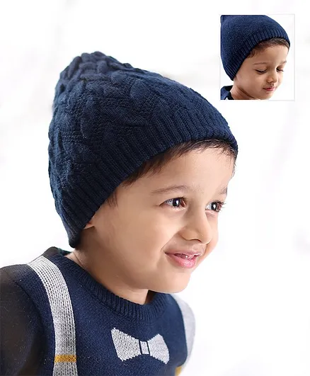 Babyhug Solid Woolen Cap Navy Blue - Diameter 11 cm