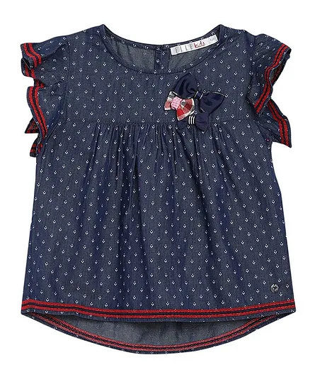 Elle Kids Short Sleeves Printed Top - Navy Blue