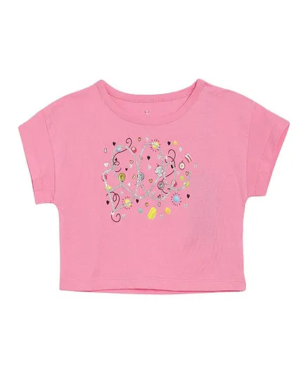Elle Kids Short Sleeves Glitter Brand Name Printed Top - Pink