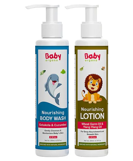 BabyOrgano Combo Of Baby Lotion & Baby Wash Pack Of 2 - 100 ml & 200 ml