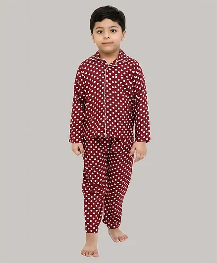 Muffin Shuffin Polka Dot Print Night Suit - Maroon