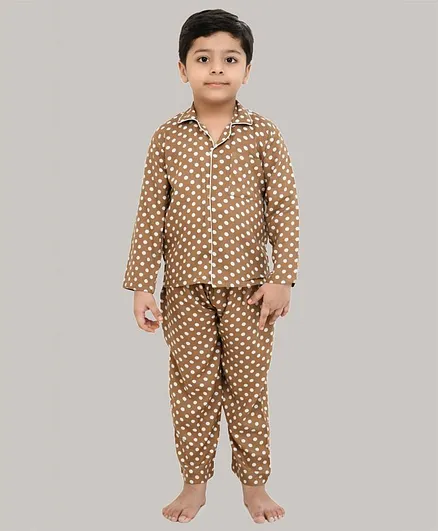 Muffin Shuffin Polka Dot Print Night Suit - Brown