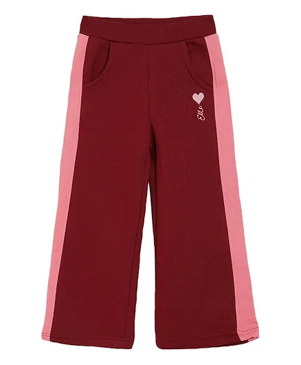 Elle Kids Full Length Colour Block Pattern Wide Legged Pants - Maroon