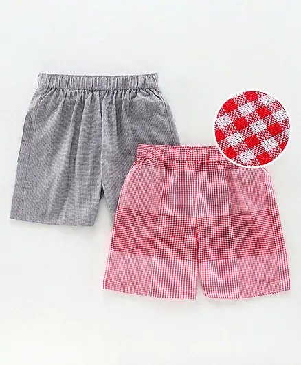 Rikidoos Pack Of 2 Solid Colour & Checkered Shorts - Grey & Red