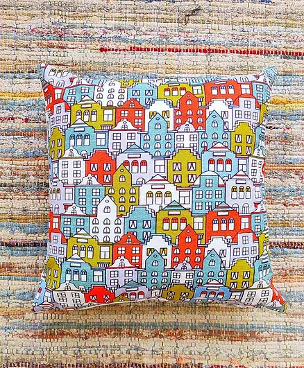 Rockfort Creations Square Building Print Cushion Cover - Multicolor