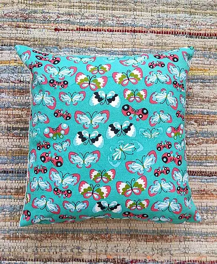 Rockfort Creations Slub Cotton Cushion Cover Butterfly Print - Green